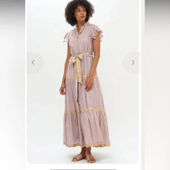 OLIPHANT RUFFLE COLLAR BUTTON MAXI - PIXIE GREY/Hand painted gold- Sz. L - NWT - Picture 12 of 14